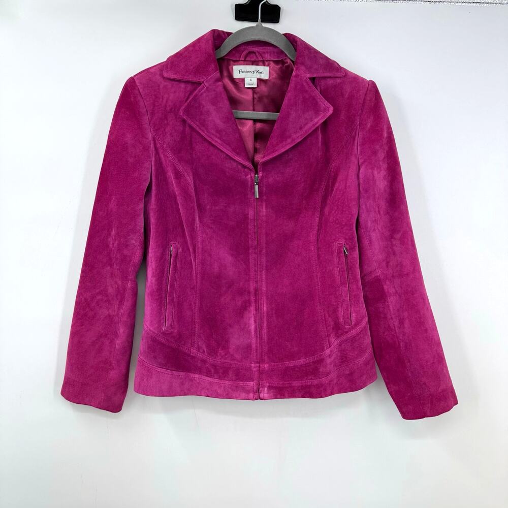 Preston & York Pink Leather Suede Jacket Size S Zip Up Pockets Boho Y2K Party